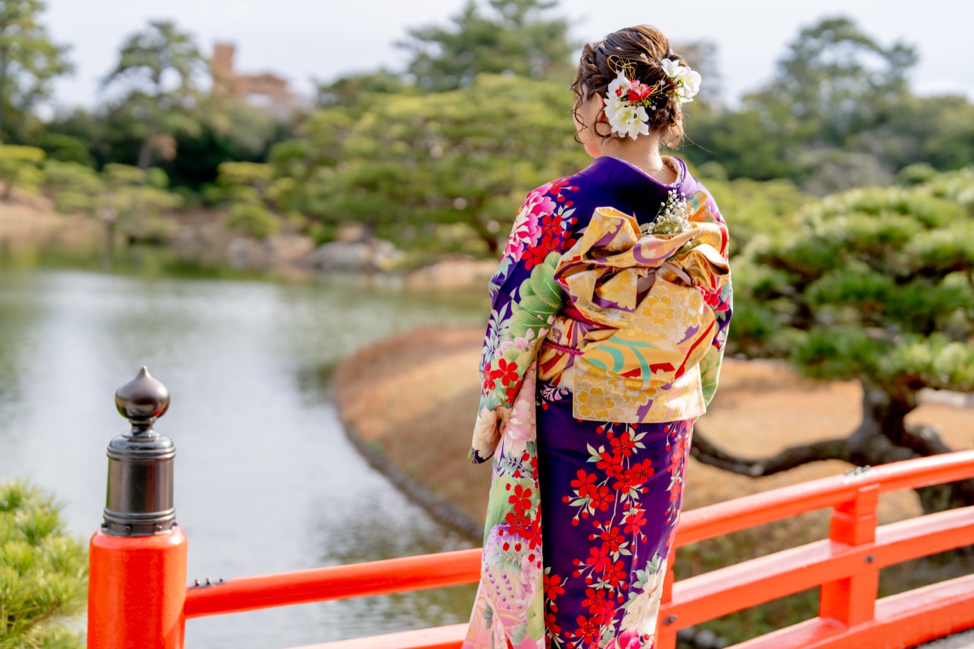 Kimono portrait at Ritsurin Garden